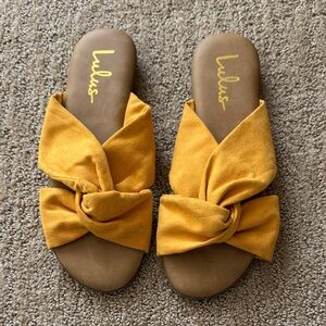 Lulu's Mustard Knotted Slide Sandals